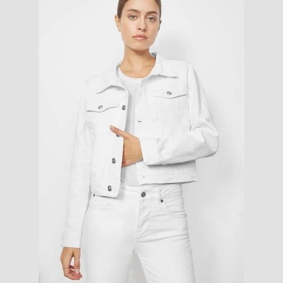 Anine Bing Cropped Denim Jacket in White - Picture 1 of 12